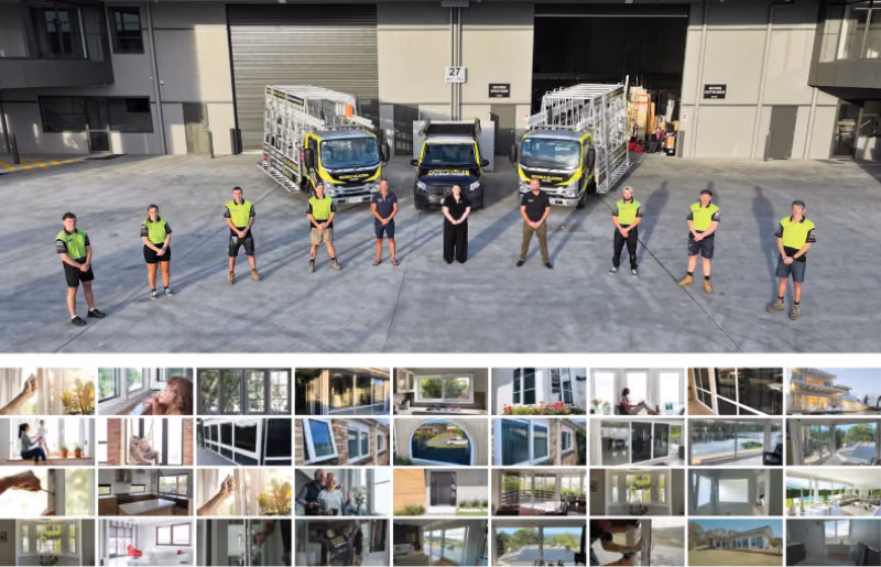 Glazier van and technician carrying glass panel